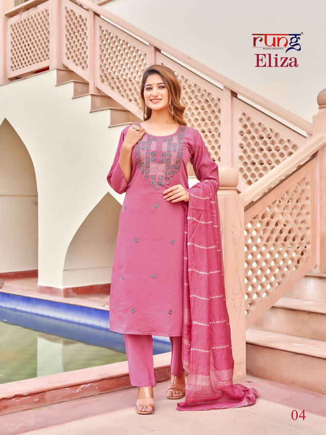 Eliza By Rung Heavy Silk Embroidery Kurti With Bottom Dupatta Wholesale Shop In Surat